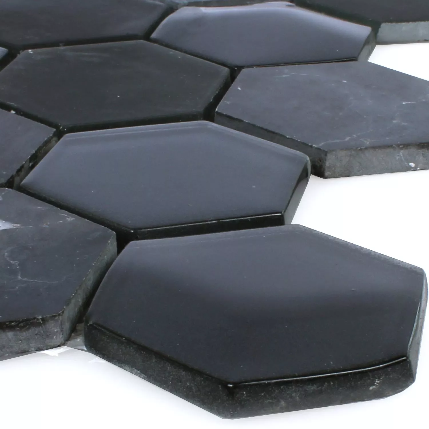 Mozaïektegel Hexagon Glas Natuursteen Zwart 3D