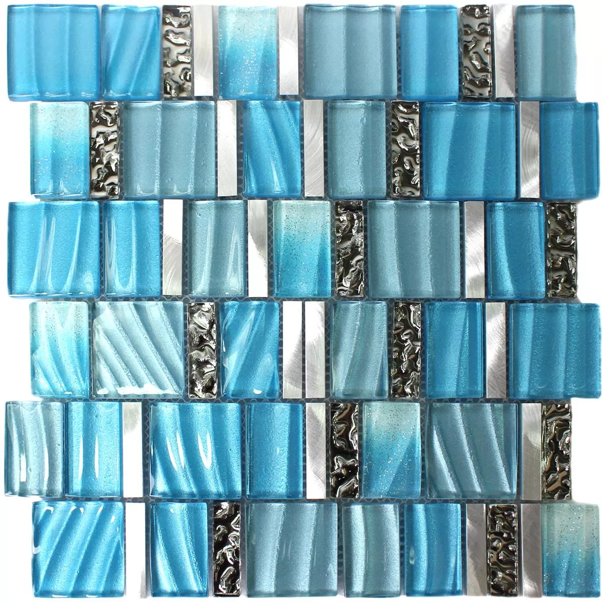 Sample Mozaïektegel Glas Aluminium Blauw Zilver Mix