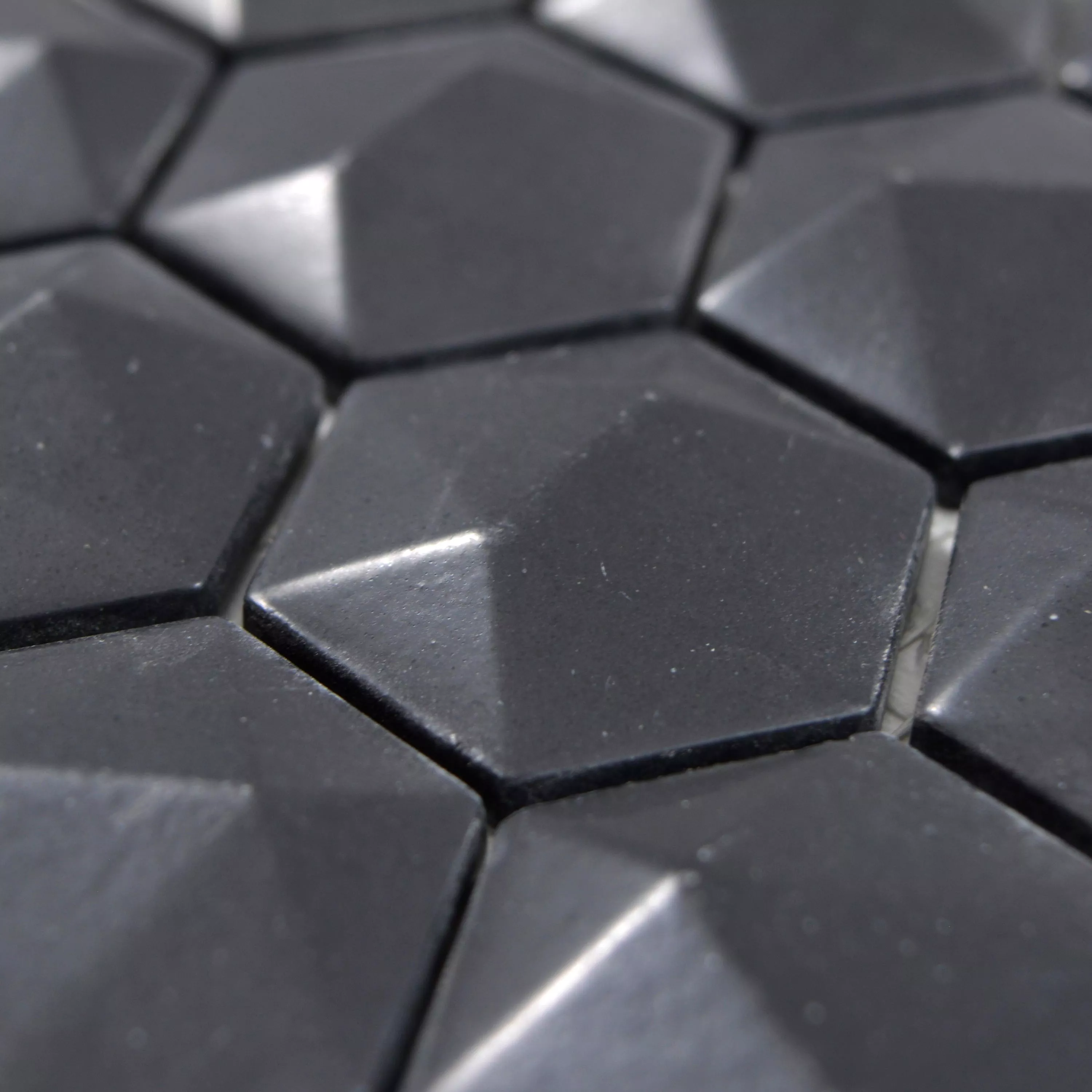Sample Glasmozaïek Tegels Benevento Hexagon 3D Zwart