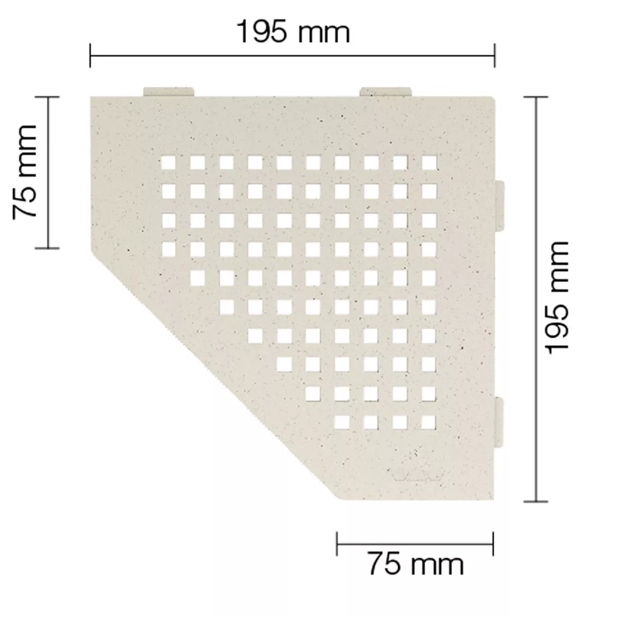 Wandplank doucheplank Schlüter 5eck 19,5x19,5cm vierkant ivoor