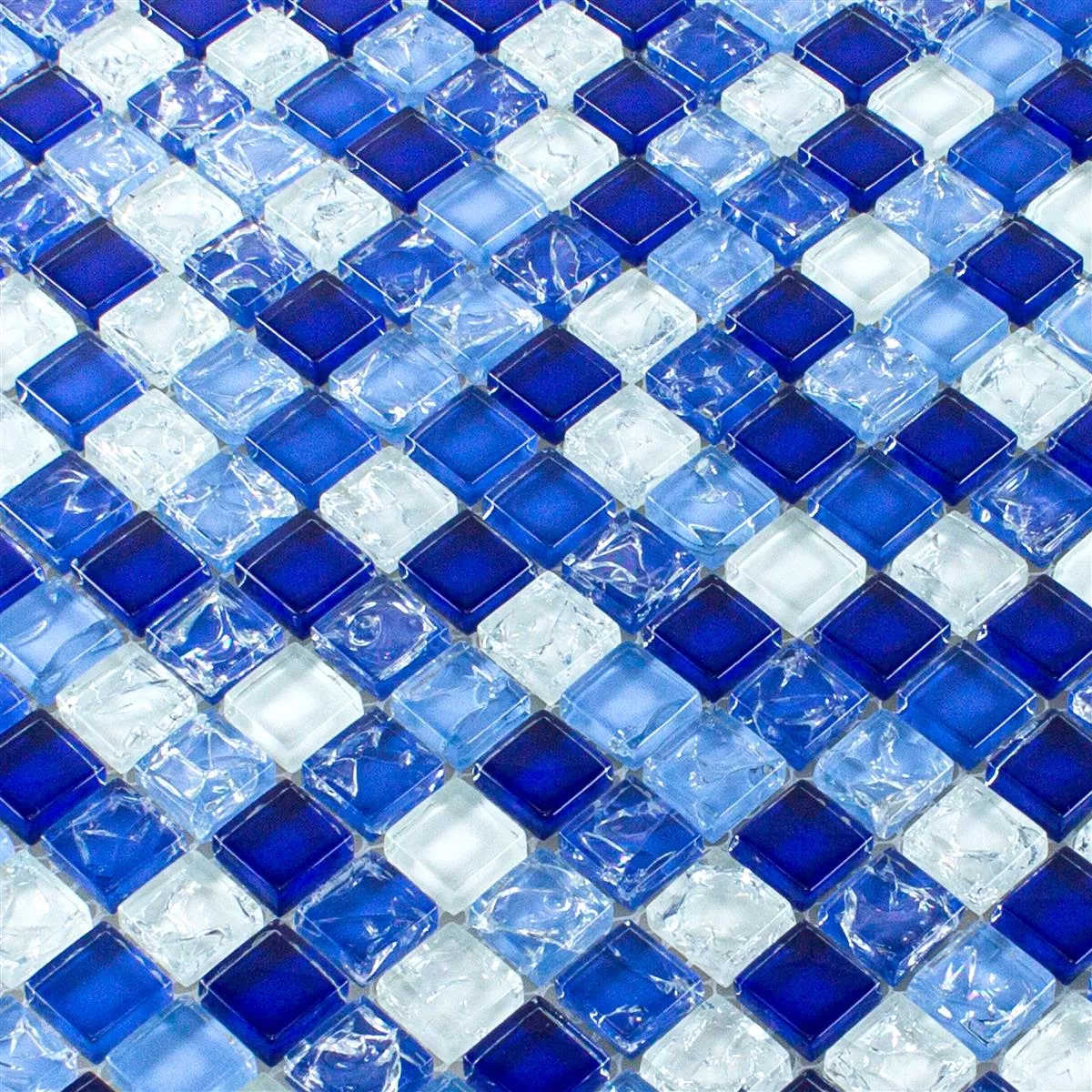 Sample Glasmozaïek Tegels Overland Blauw Wit