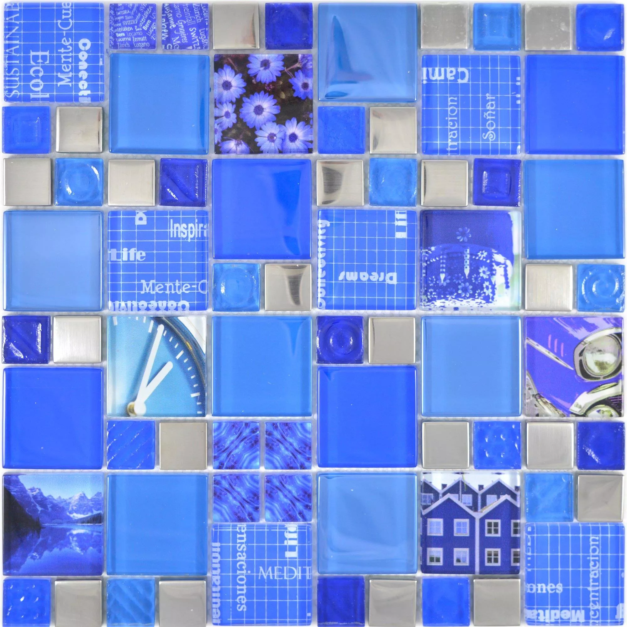 Sample Glasmozaïek Tegels Nemesis Blauw Zilver