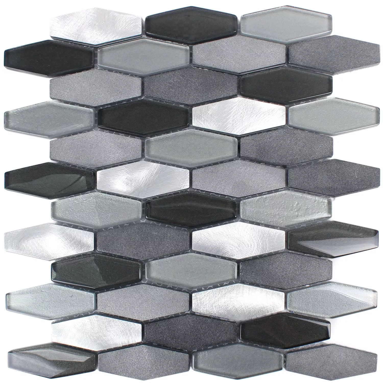 Sample Mozaïektegel Hexagon Lupo Zwart Zilver