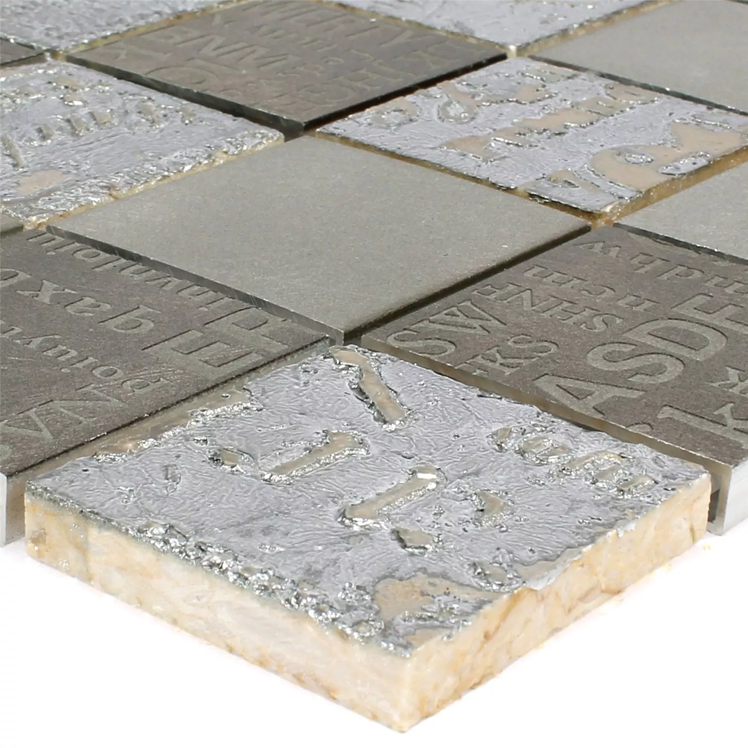 Mozaïektegels Nazca Natuursteen Aluminium Mix Bruin Zilver Mozaïektegels Nazca Natuursteen Aluminium Mix Bruin Zilver