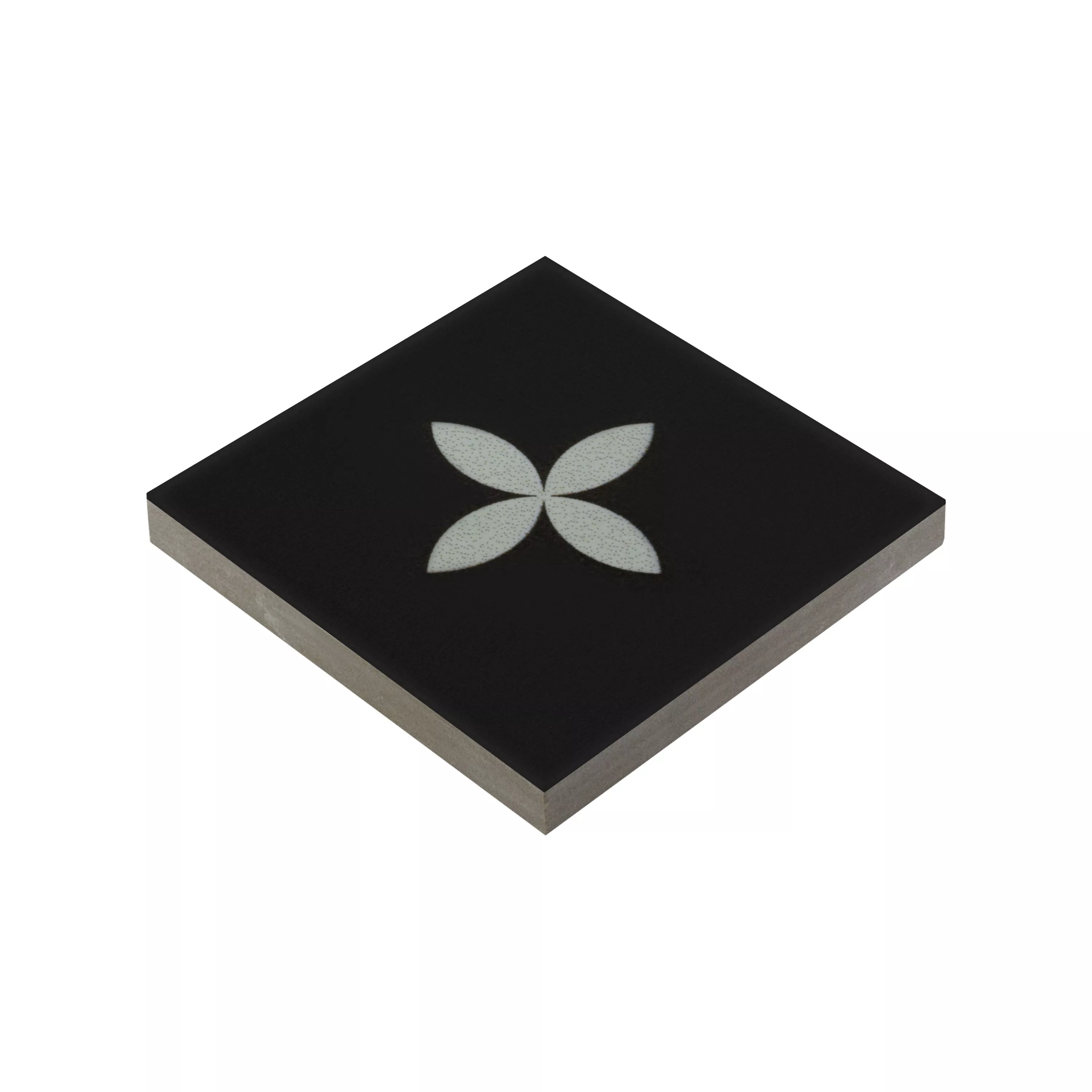 Porselein steengoed Tegels Genexia Zwart Wit Decor 2 Rosone 4,6x4,6cm