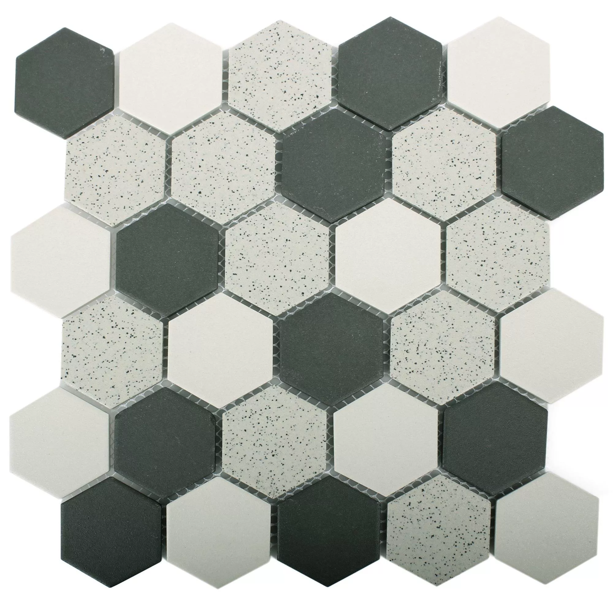 Keramiek Mozaïektegels Monforte Hexagon Zwart Grijs 51