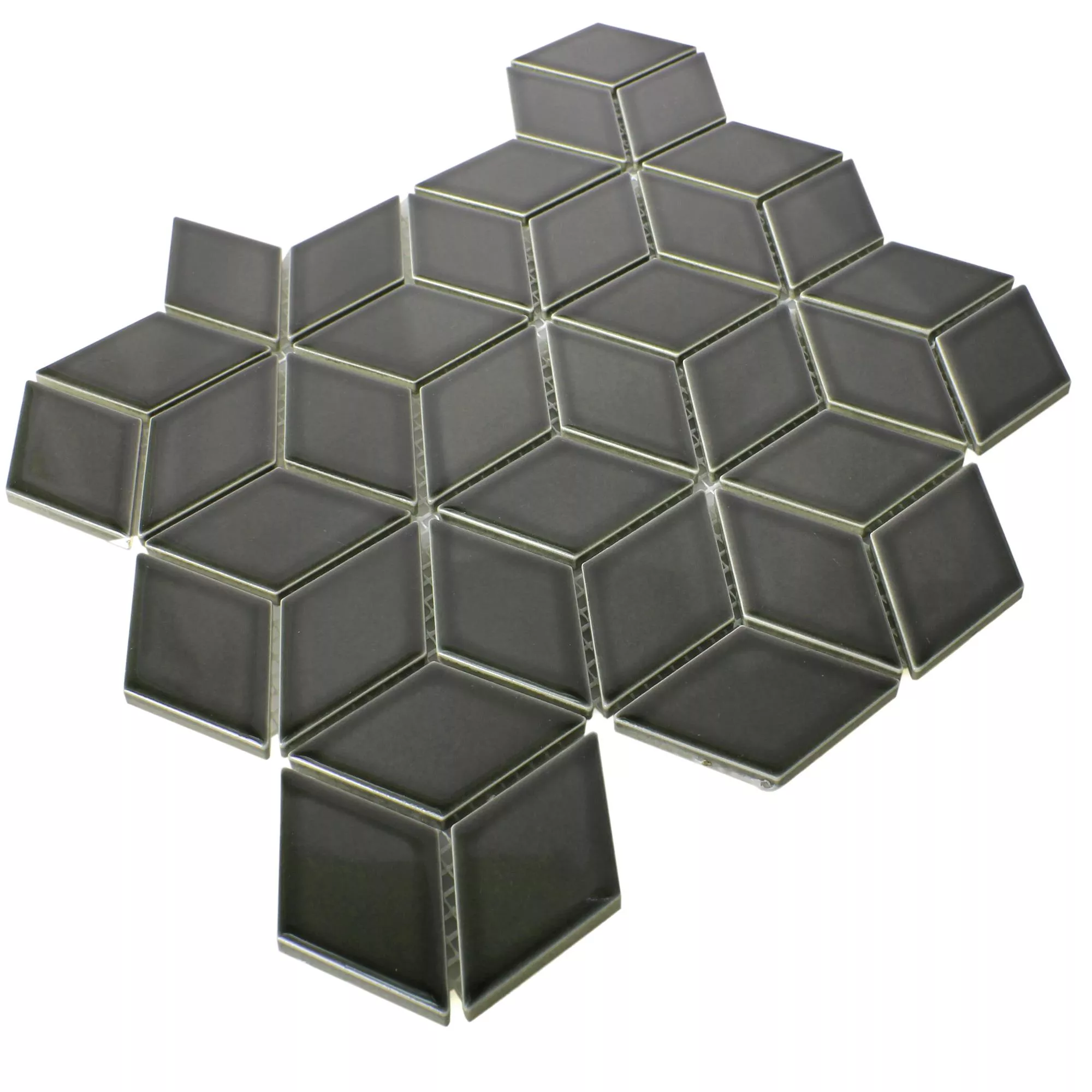 Sample Keramiek Mozaïektegel Cavalier 3D Dobbelen Zwart Glanzend