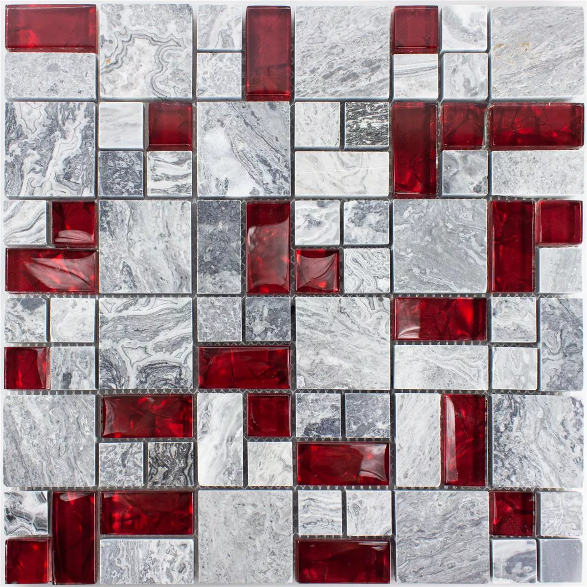 Sample Glas Natuursteen Mozaïek Tegels Grijs Sinop Rood 2 Mix