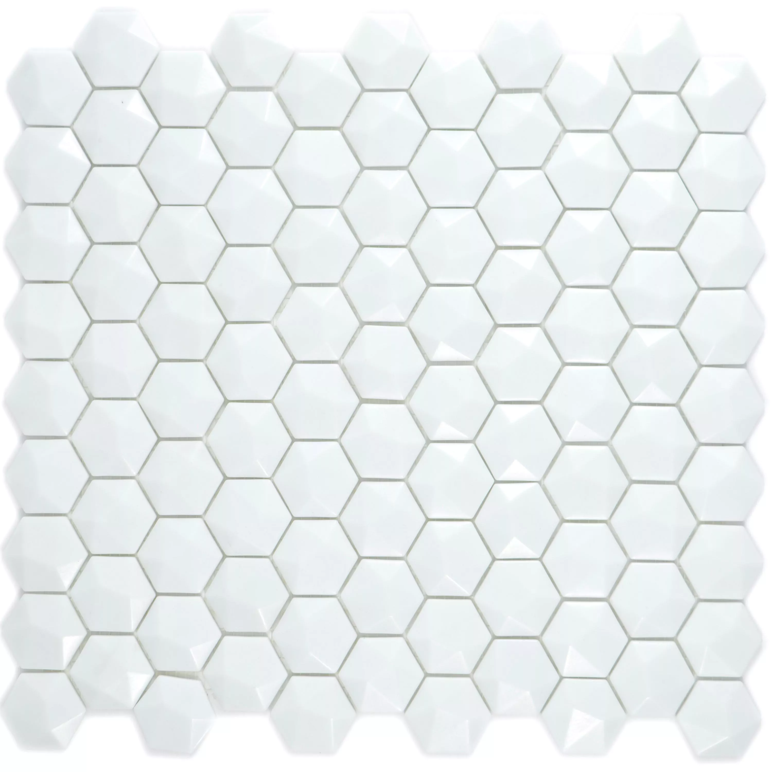 Sample Glasmozaïek Tegels Benevento Hexagon 3D Wit