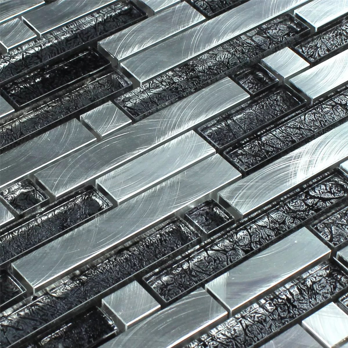 Sample Mozaïektegel Glas Aluminium Zwart Zilver