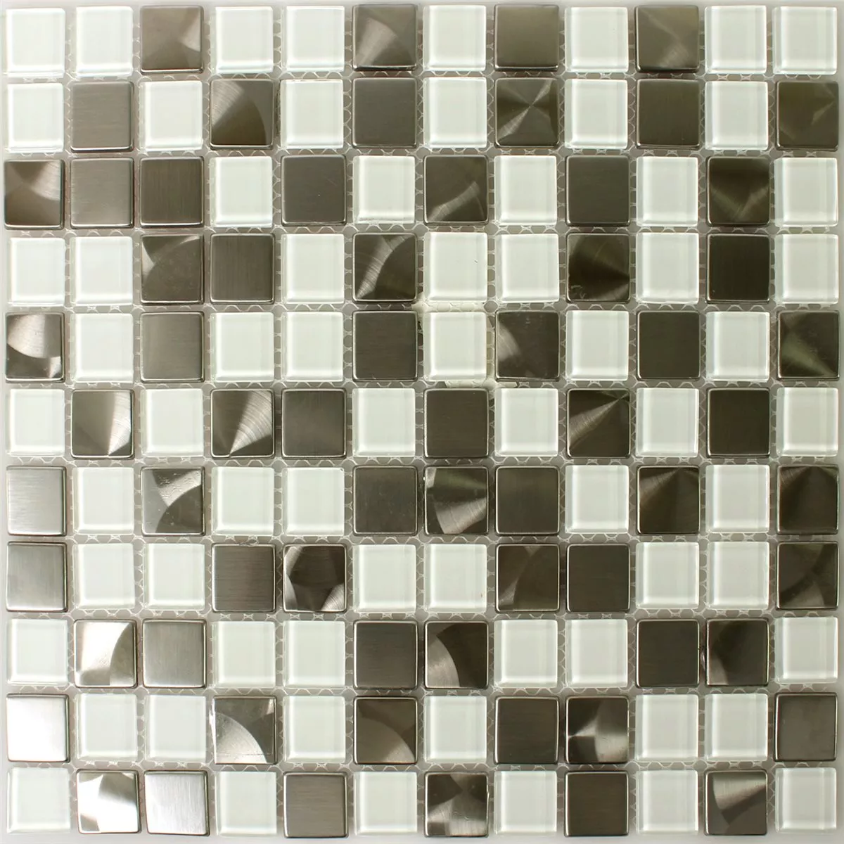 Sample Mozaïektegel Roestvrij Staal Glas Wit Zilver Mix