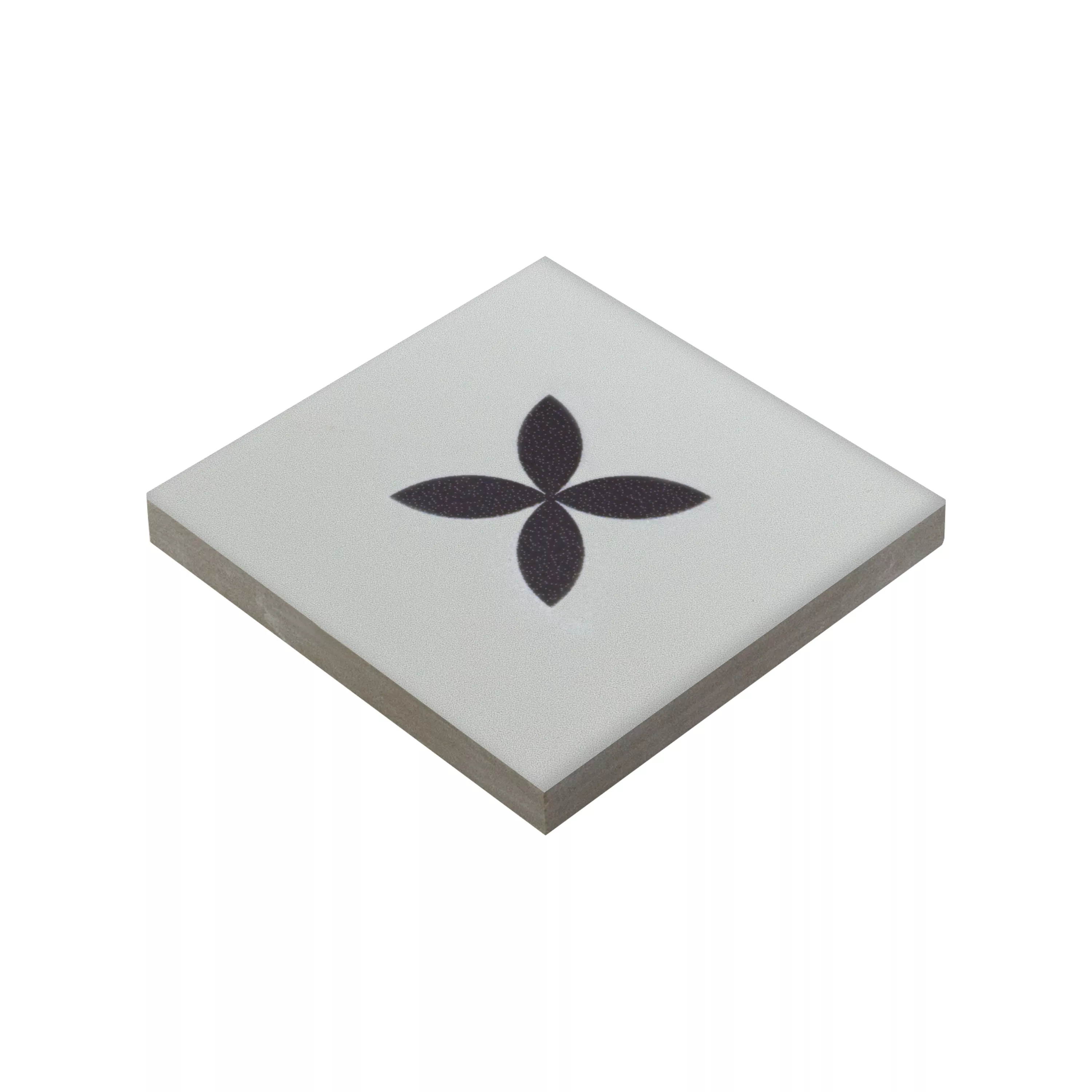Porselein steengoed Tegels Genexia Zwart Wit Decor 4 Rosone  4,6x4,6cm
