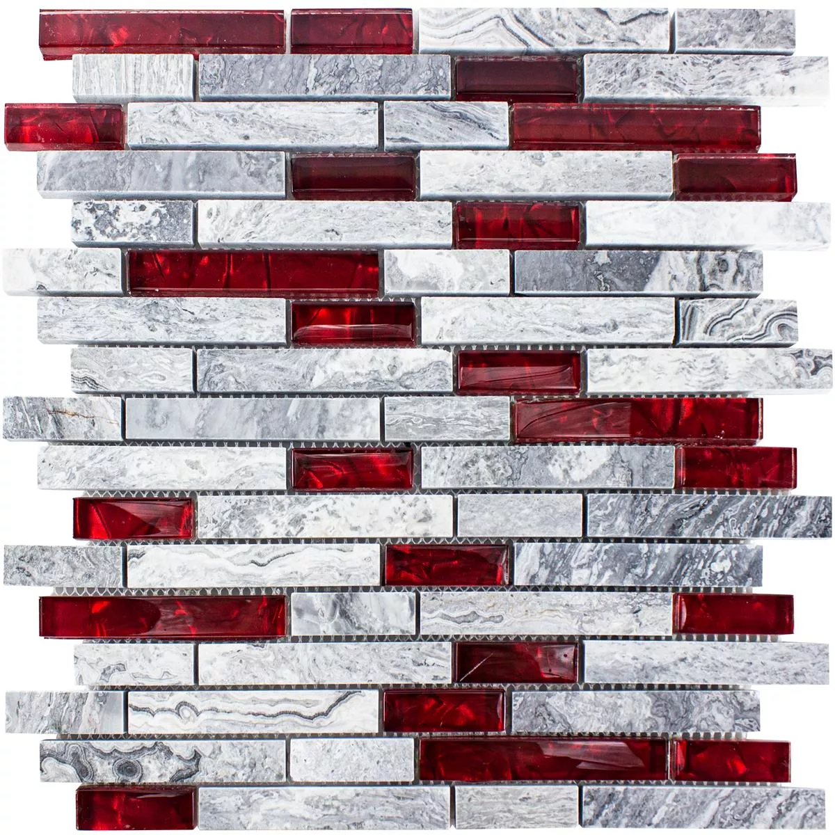 Sample Glas Natuursteen Mozaïek Tegels Sinop Grijs Rood Brick