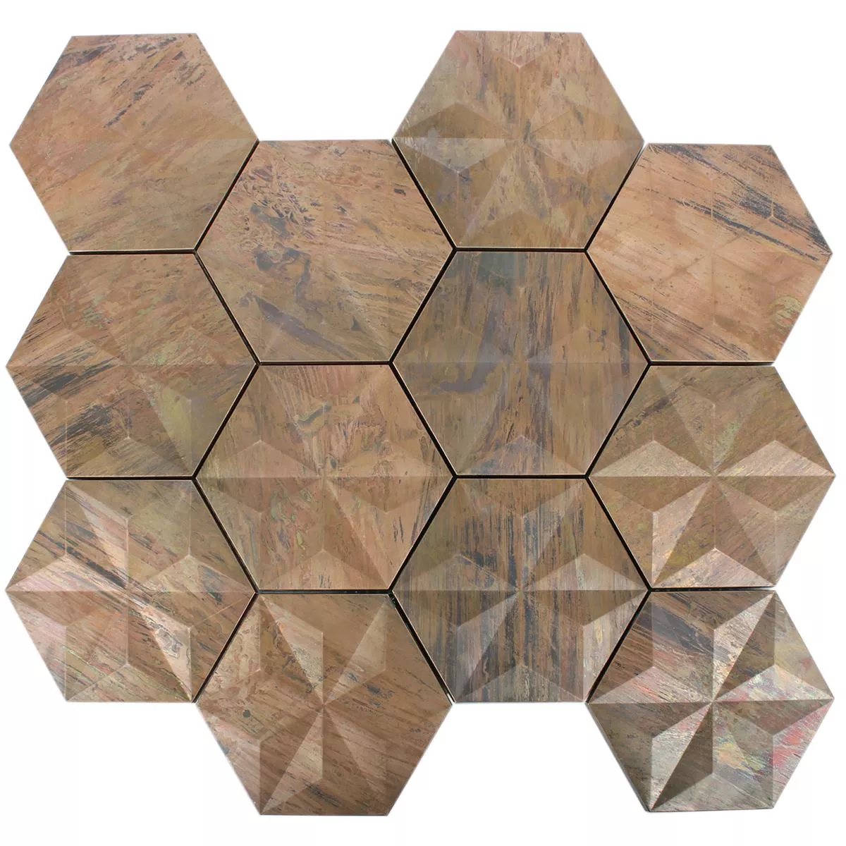 Sample Metaal Koperen Mozaïektegel Myron Hexagon 3D