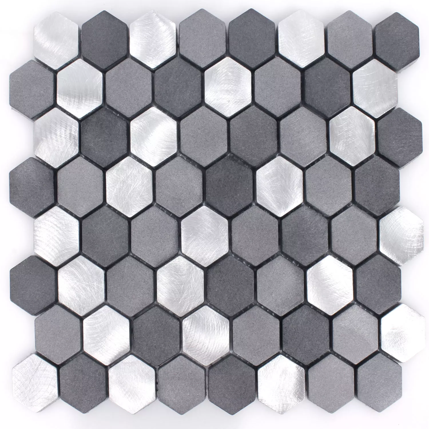 Mozaïektegel Aluminium Apache Hexagon Zwart Zilver